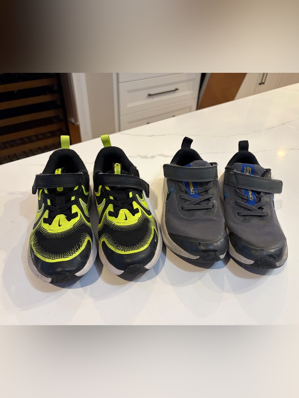 2 Pair of Nike Kids' Sneakers in Neon Yellow & Gray - Size 13C